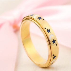 Vermeil Yellow Gold Over Sterling Silver Moon Star Spinner Band Ring Size 9